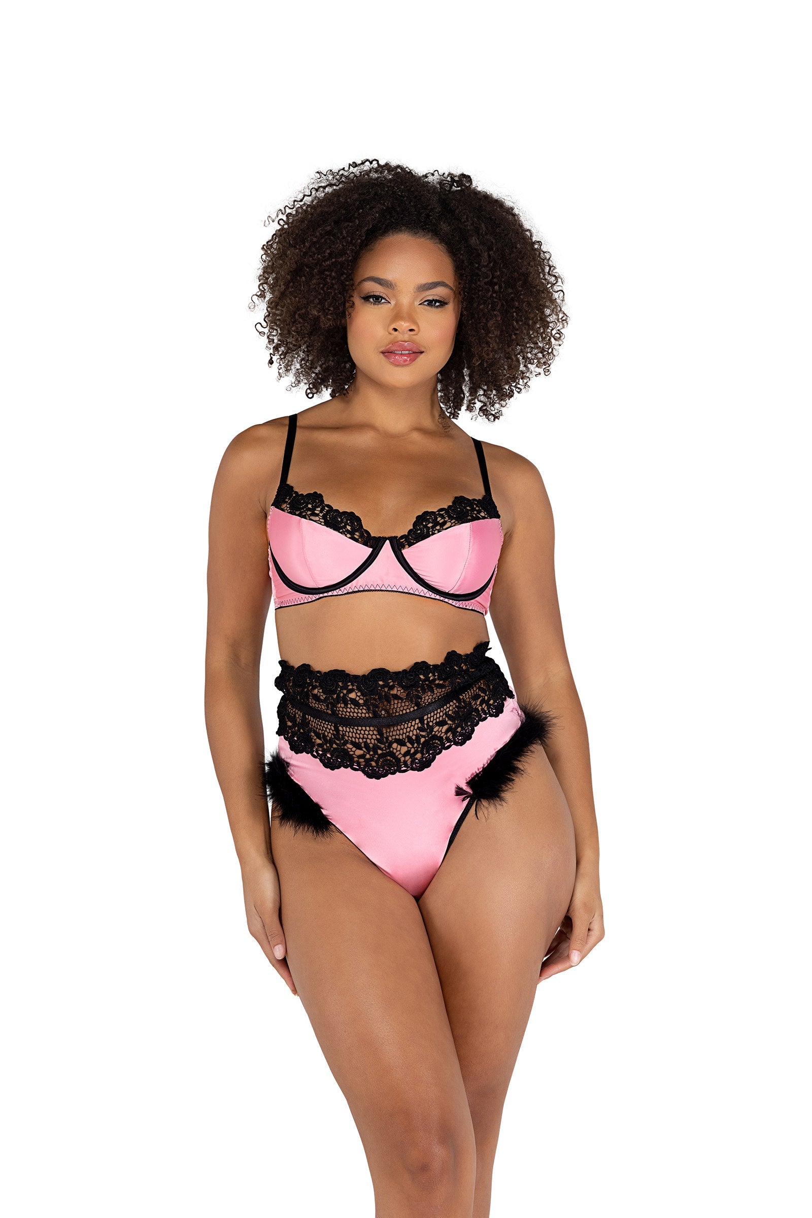 Pink/black Ethereal 2PC Embroidery & Satin Bralette Set Lingerie Size XL