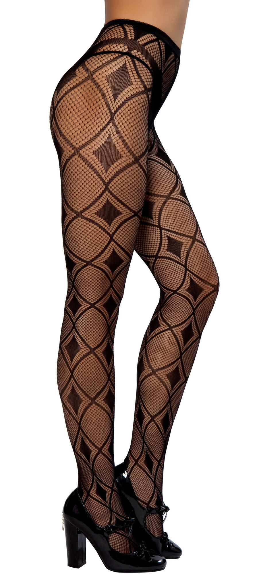 As shown Fierce PH102 Diamond Print Pantyhose Ravewear Size O/S