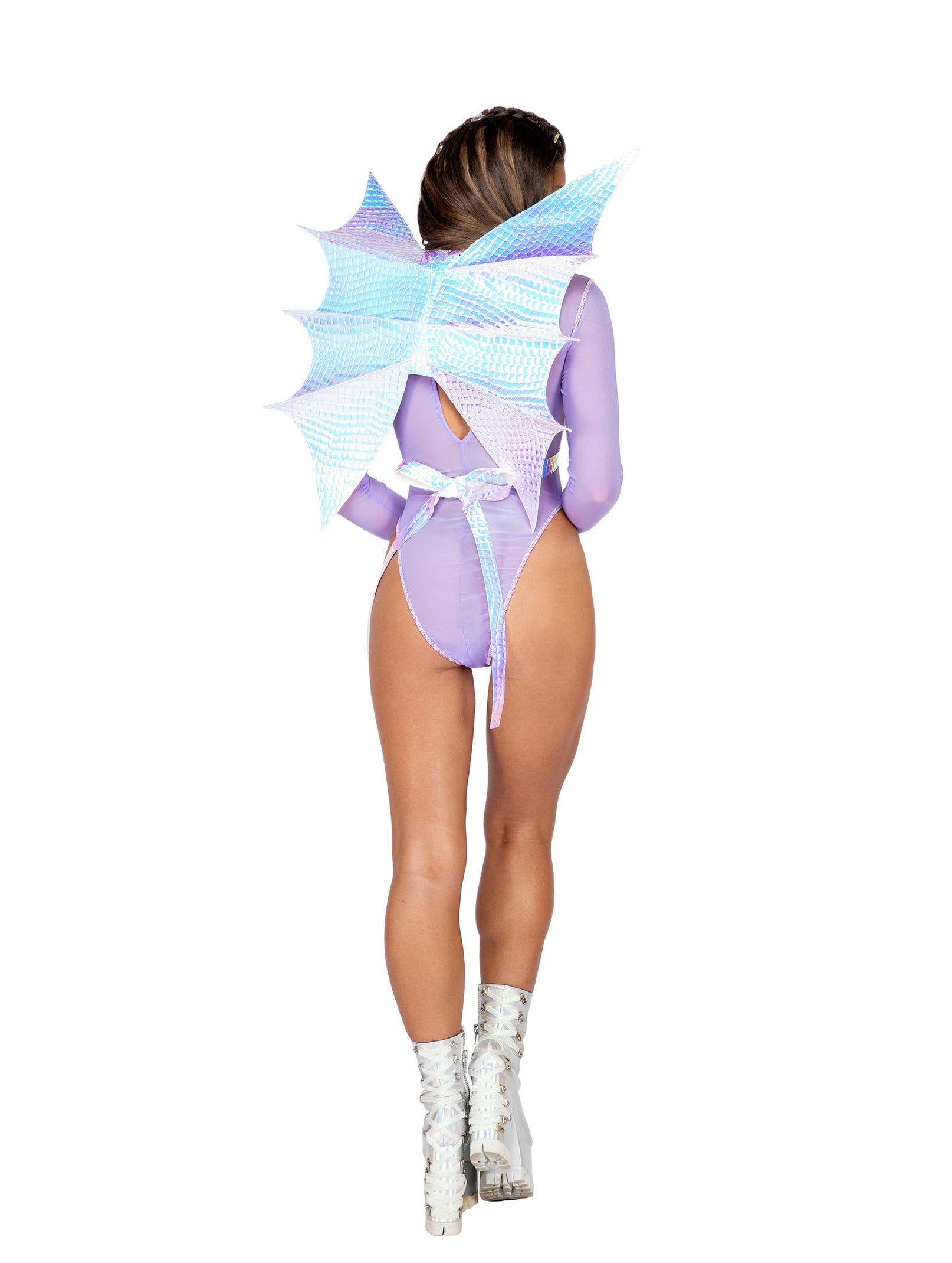 Pink Sultry 3867 - Dragon Metallic Criss Cross Wings Ravewear Back View Size O/S