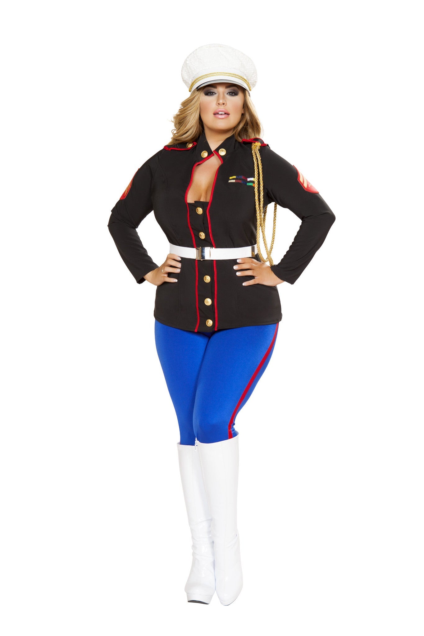 Black/blue/red Deluxe 4701 - 3pc Sexy Marine Corporal Costumes Plus Size Model Size XL