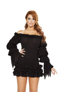 Ruffled Pirate Dress with Sleeves & Multi Layered Skirt Costume Dress in Black by Build-A-Hoochie