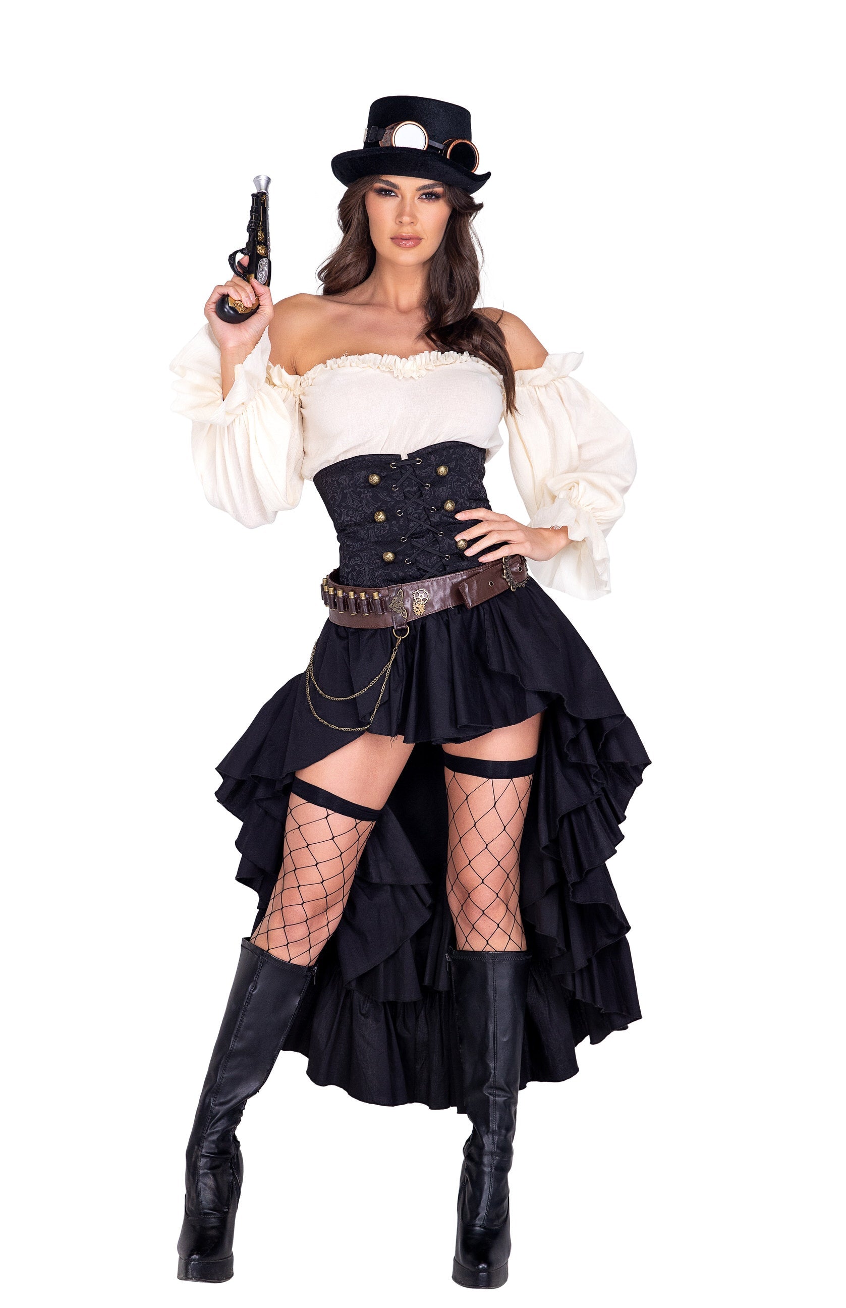Black/beige Exclusive 5034 - 6pc Steampunk Seductress Costumes Size L