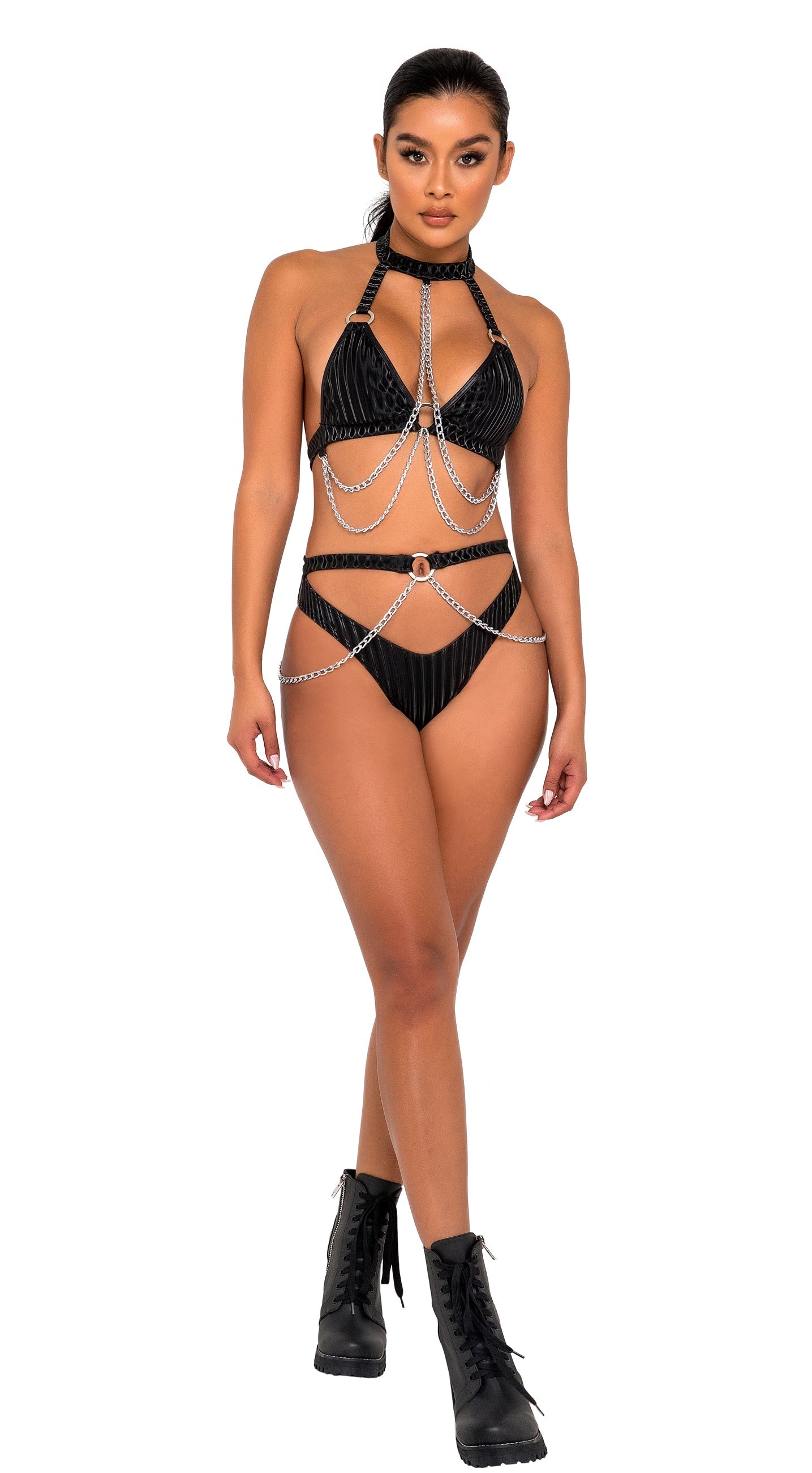 Black Brilliant 6122 - Bikini Top with Ring & Chain Detail Ravewear Size L
