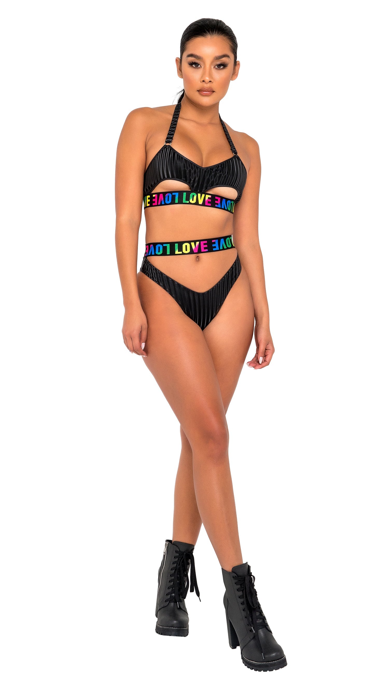 Black/multi Premium 6147 - Pride High-Waisted Shorts with Cutout Panel Ravewear Size L
