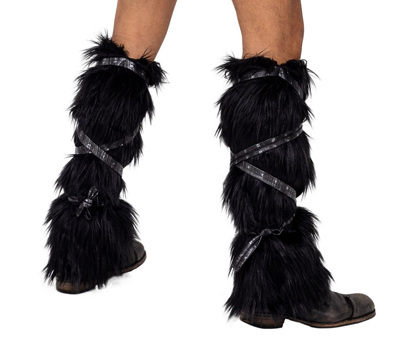 BAH6170 - Gorgeous Pair of Black Faux Fur Leg Warmers