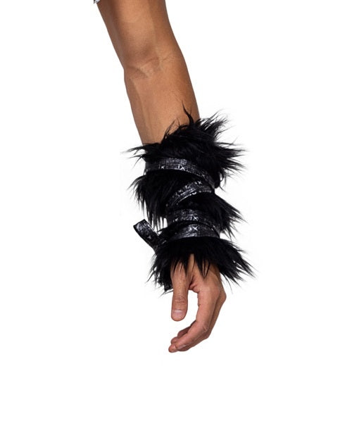 BAH6171 - Polished Pair of Black Faux Fur Cuffs