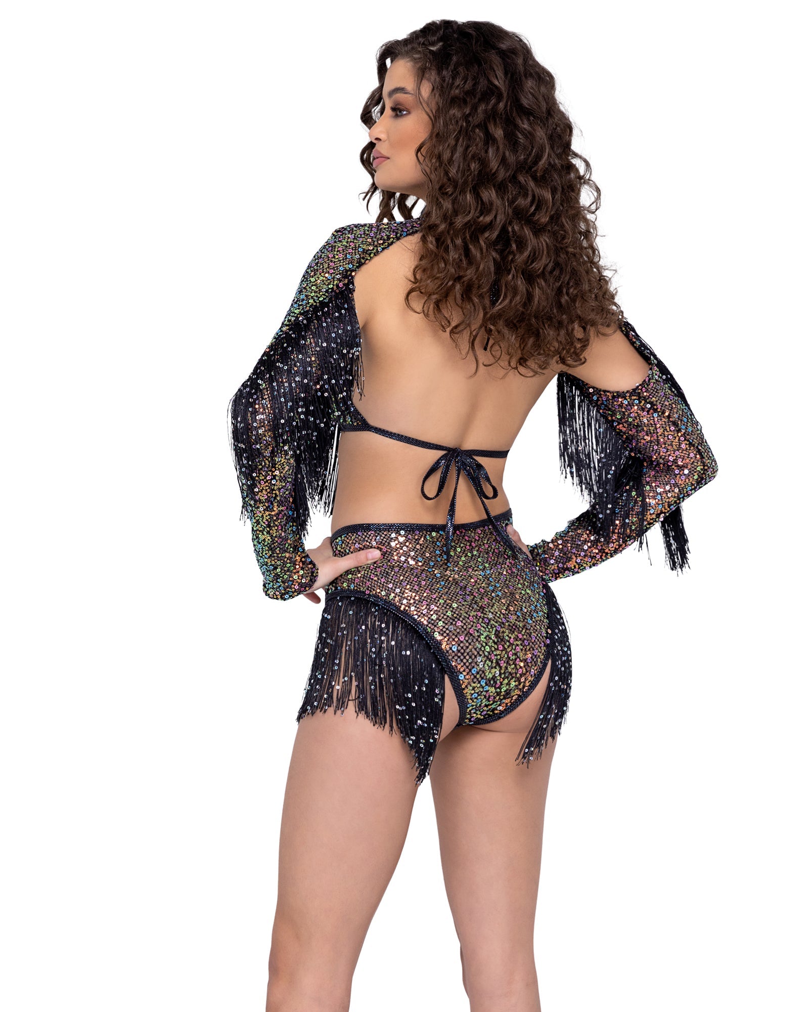 Opulent 6222 - Sequin Fishnet Shrug Ravewear Back View