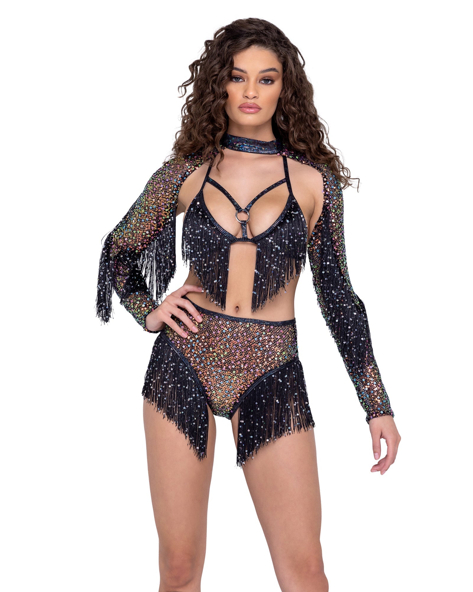 Black Opulent 6222 - Sequin Fishnet Shrug Ravewear Size L