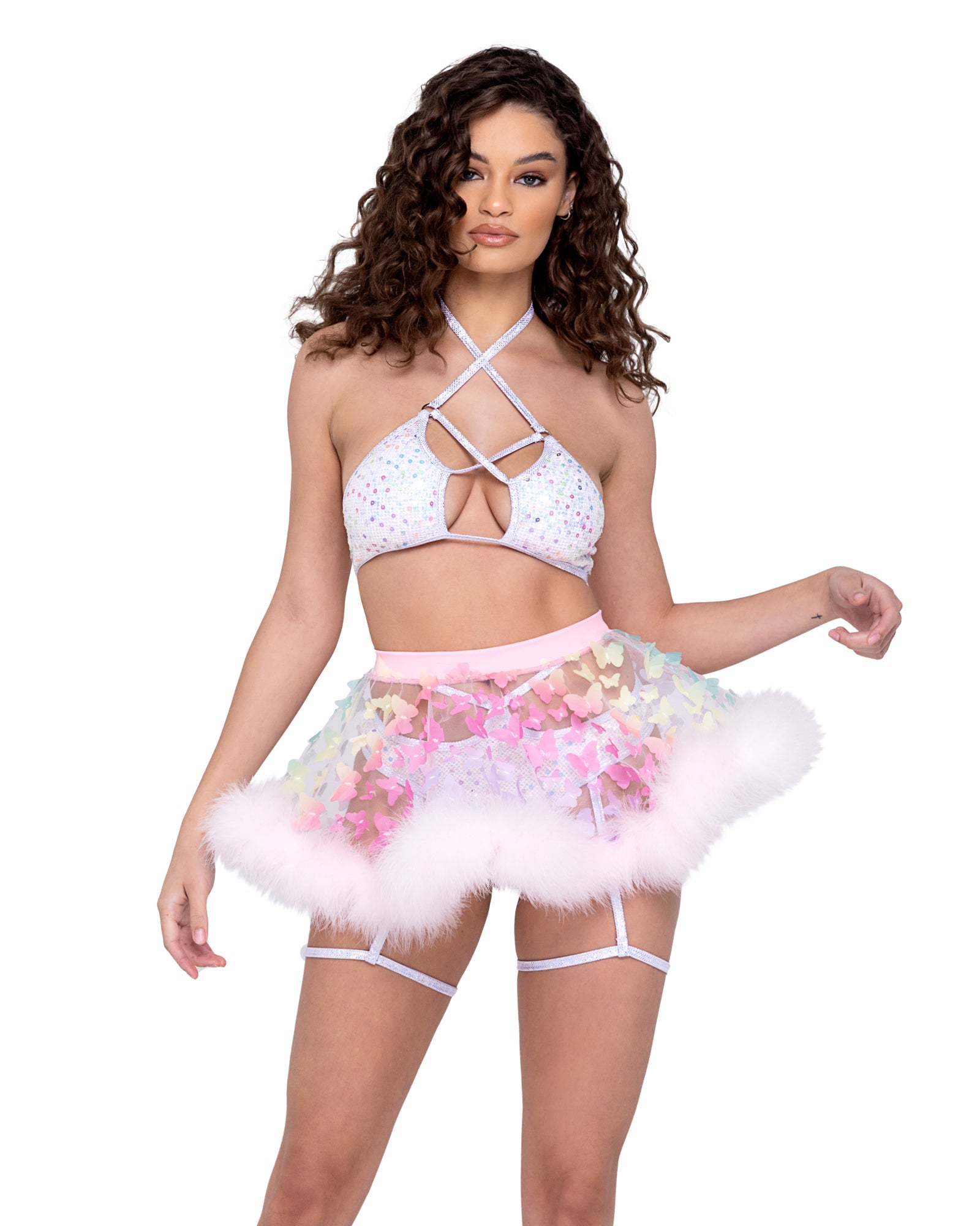 Bewitching 6231 - Sequin Fishnet Lace-Up Top Ravewear