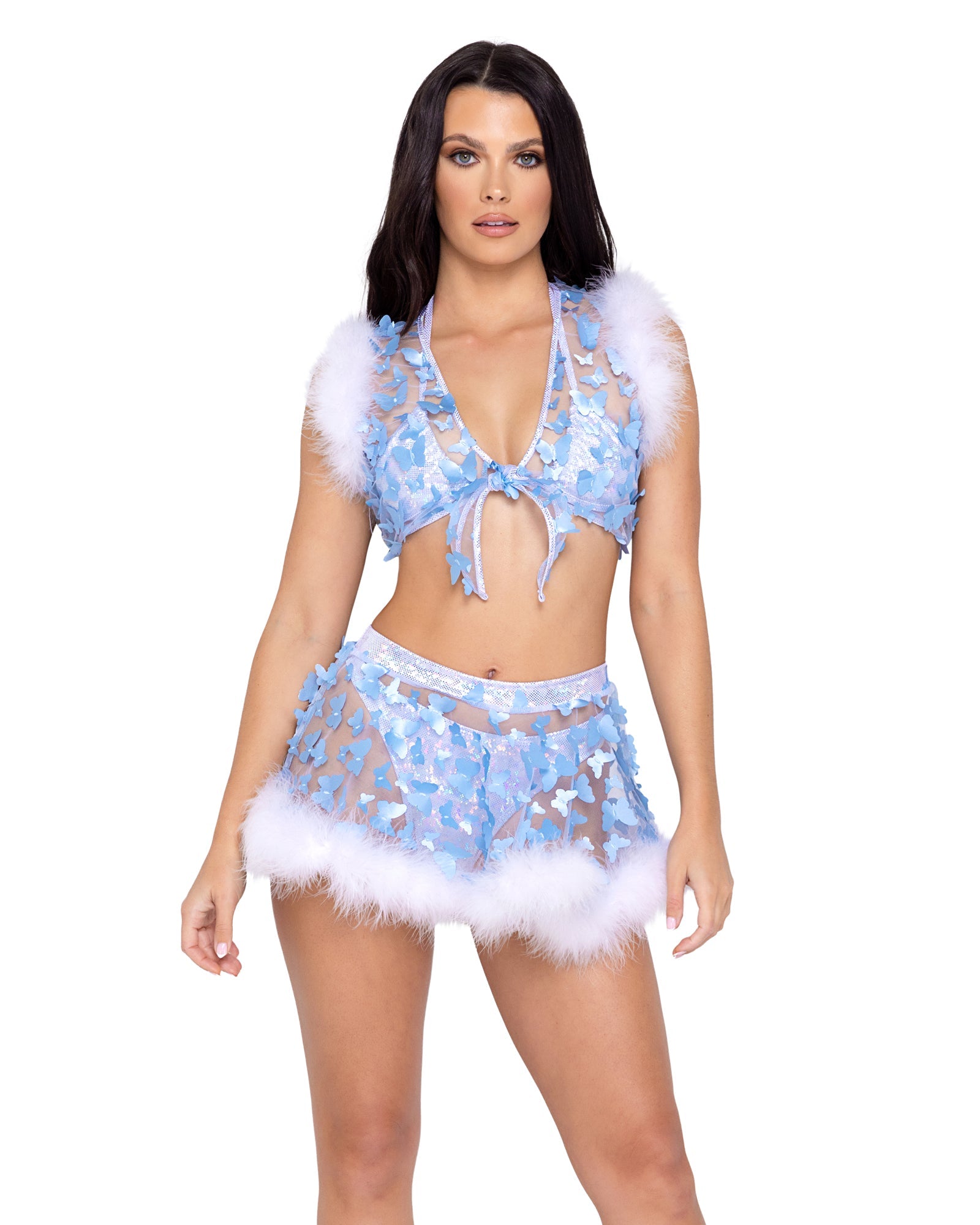 Blue/white Confidential 6244 - Sheer Butterfly Tie-Top Ravewear Size L/XL