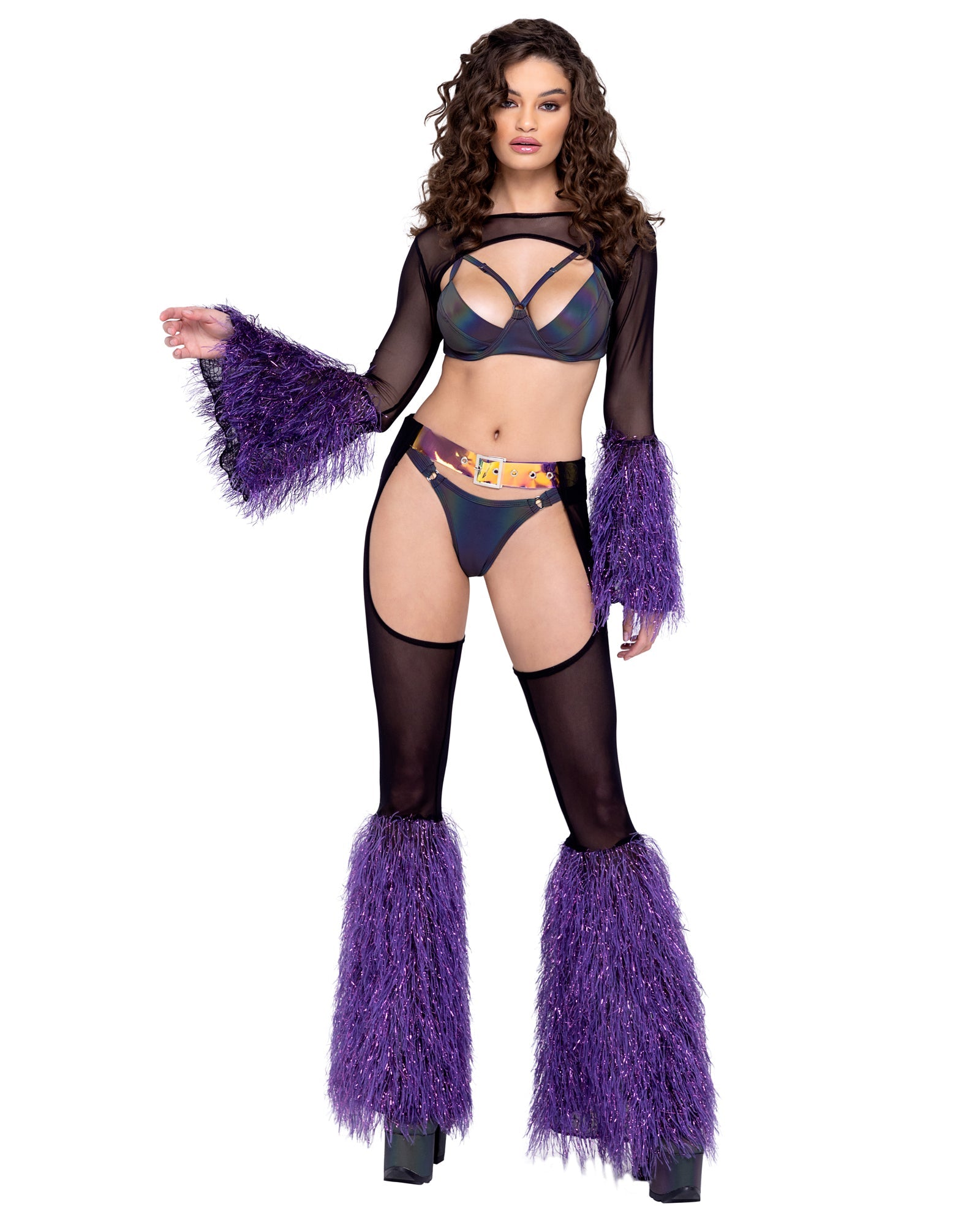 Angel 6248 - Sheer Chaps with Faux Fur Bell & Belt Ravewear