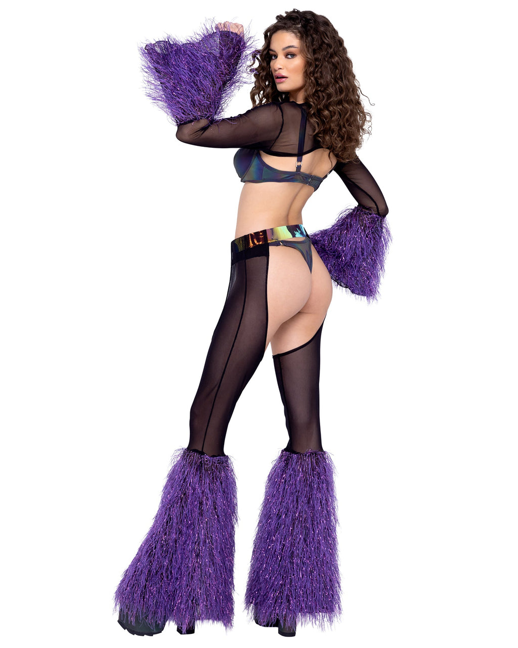 Angel 6248 - Sheer Chaps with Faux Fur Bell & Belt Ravewear Back View