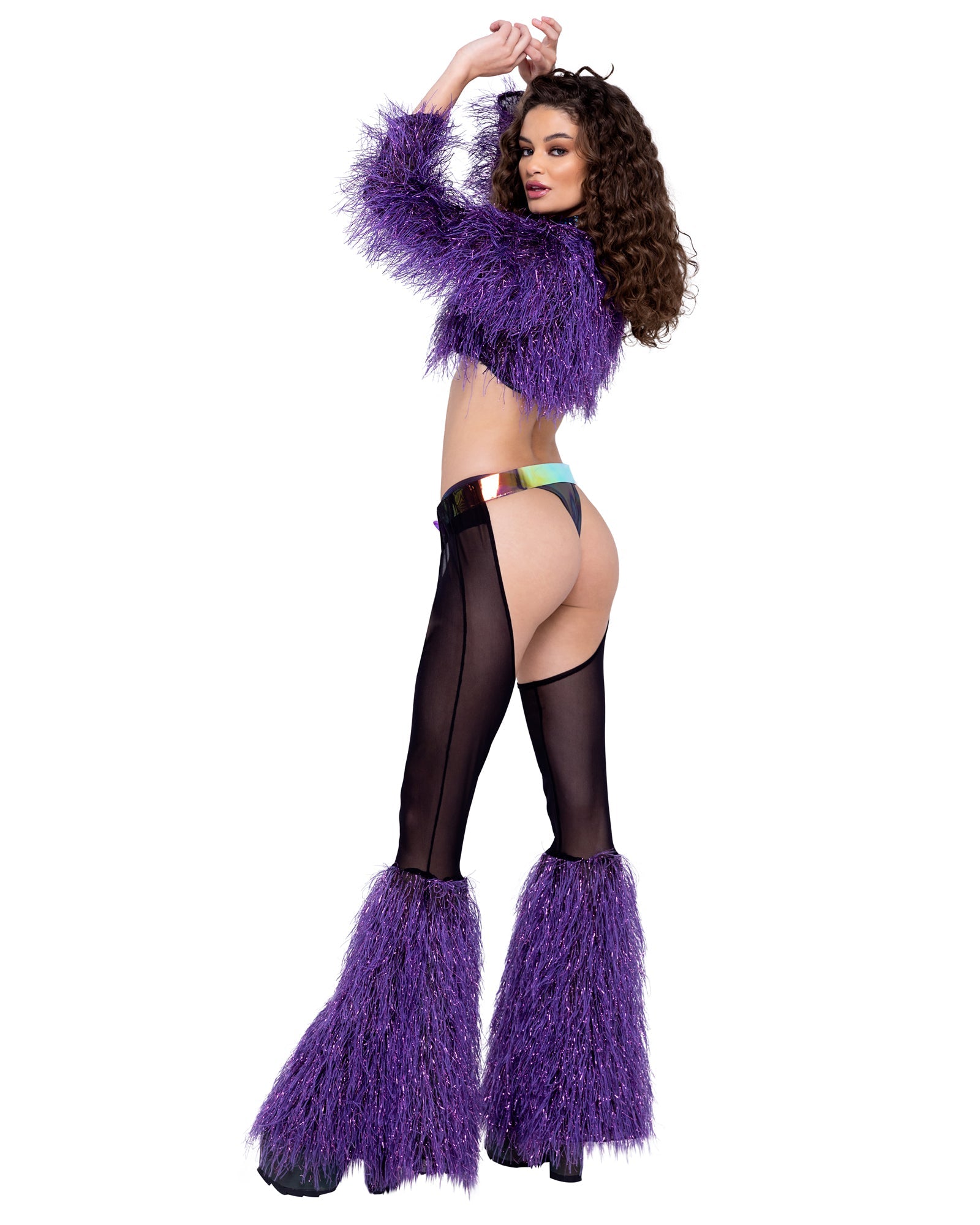 Angel 6248 - Sheer Chaps with Faux Fur Bell & Belt Ravewear Back View