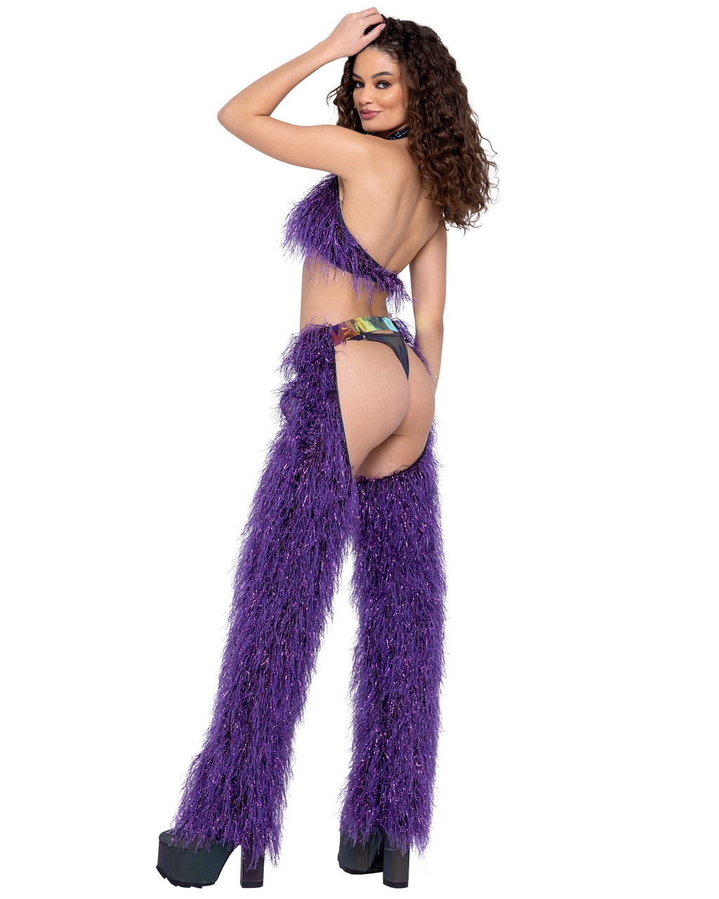 Seductress 6251 - Faux-Fur Cropped Halter Neck Top Ravewear Back View
