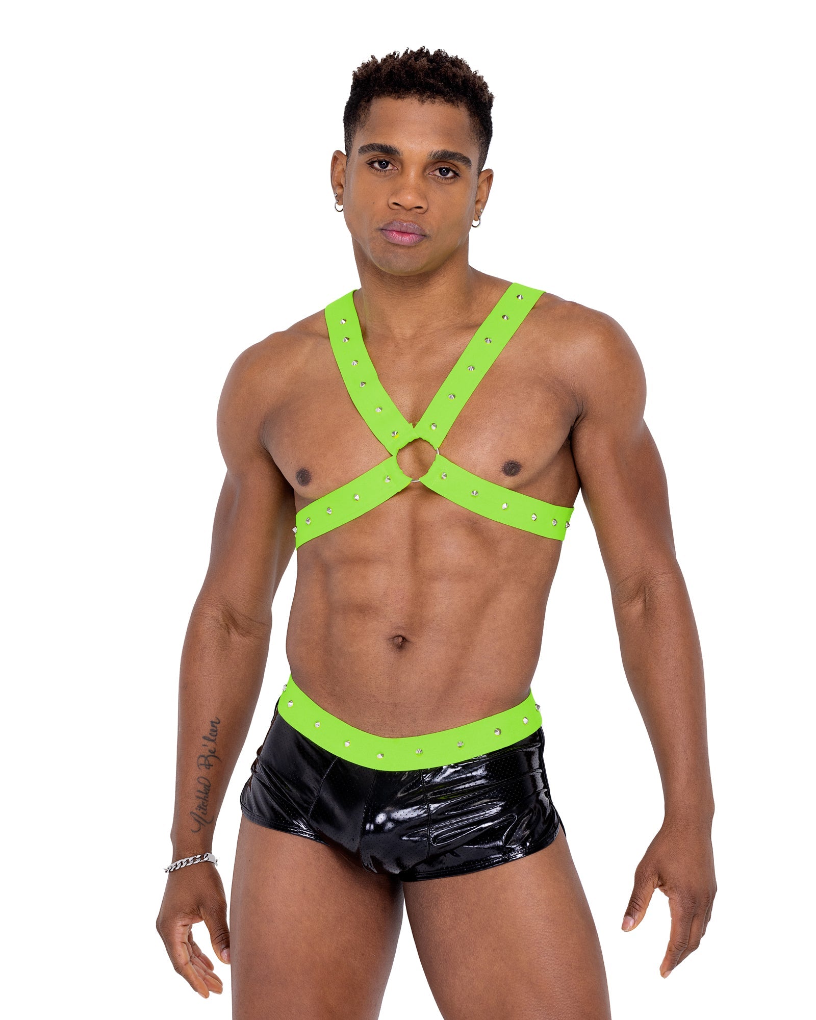 Black/green Queenly 6333 - Men���s Vinyl Mesh Runner Shorts Ravewear Size XL