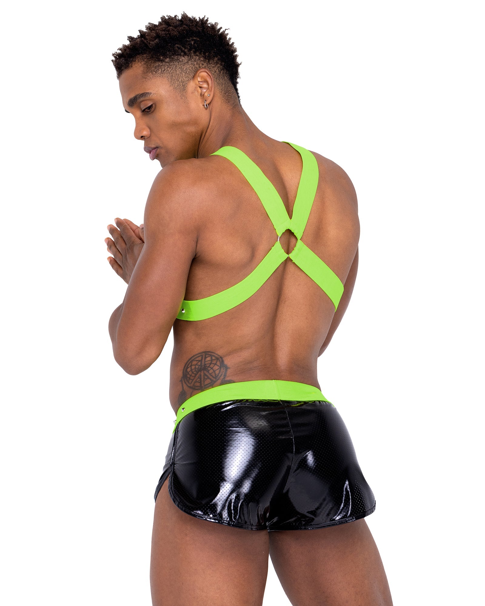 Queenly 6333 - Men���s Vinyl Mesh Runner Shorts Ravewear Back View