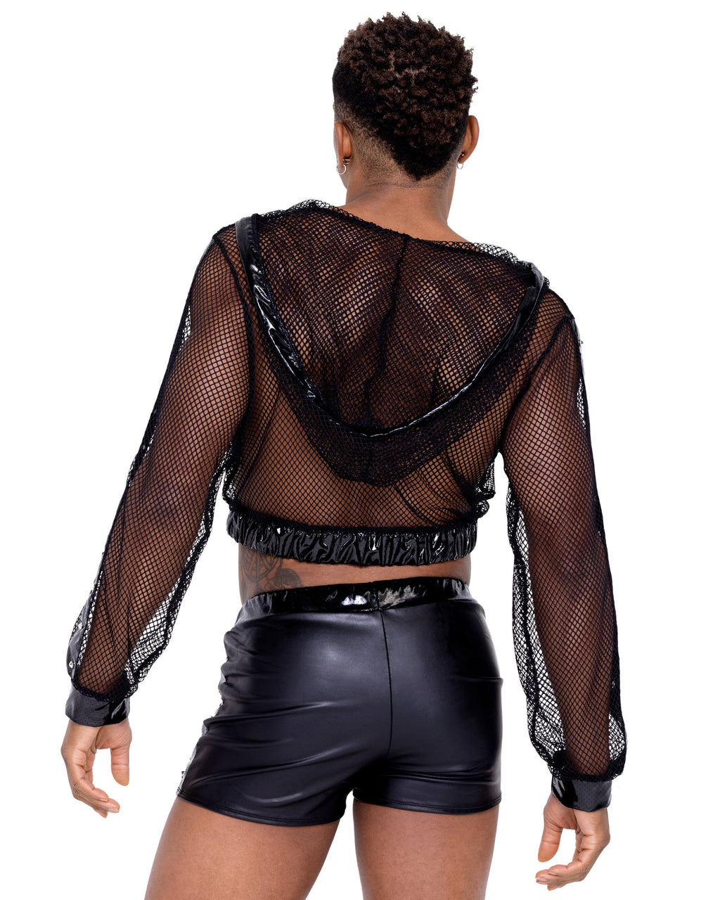 Black Sultry 6328 - Cropped Fishnet Hoodie Ravewear Back View Size XL