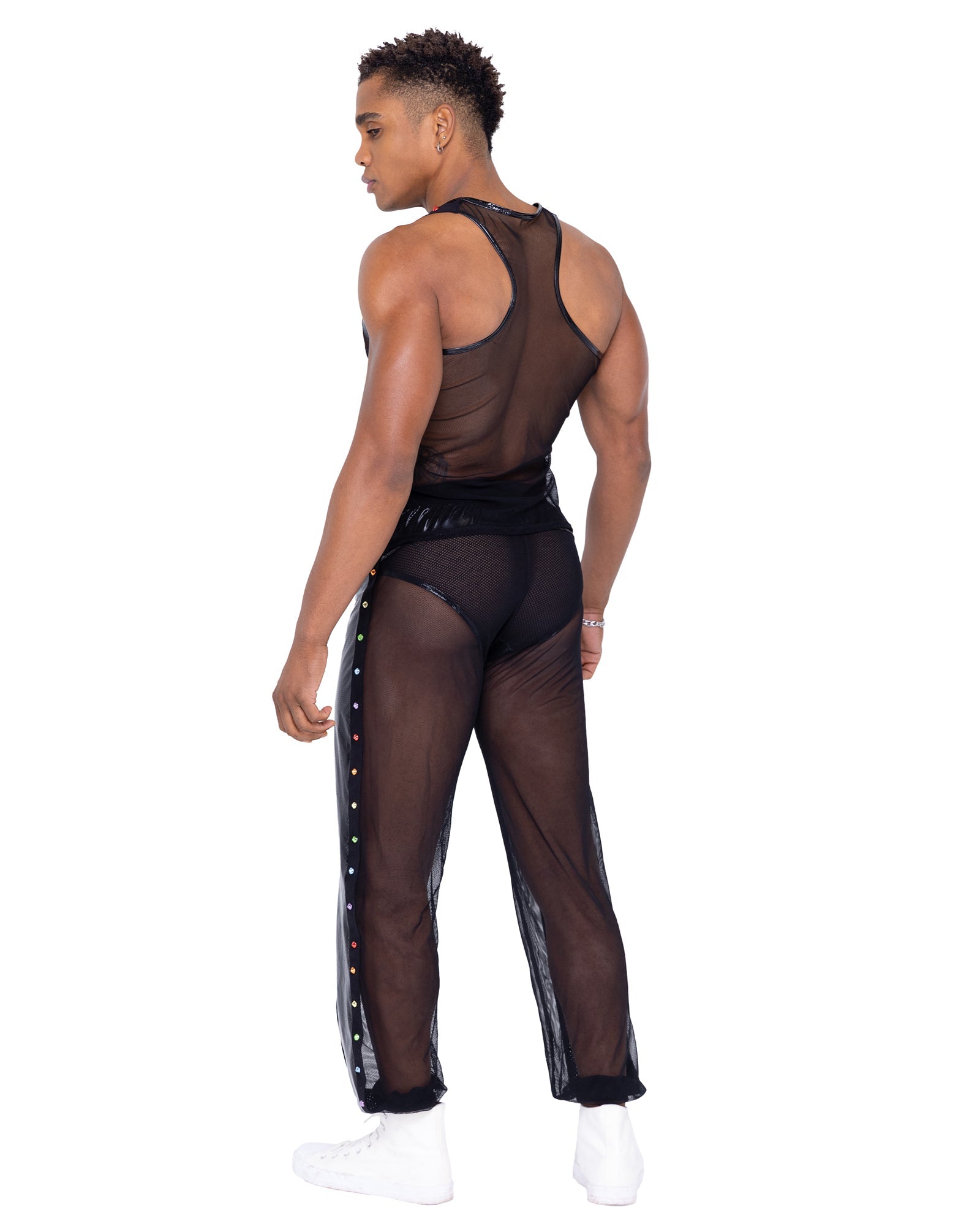 Unparalleled 6335 - Mens Pride Vinyl Mesh & Mesh Joggers Ravewear Back View