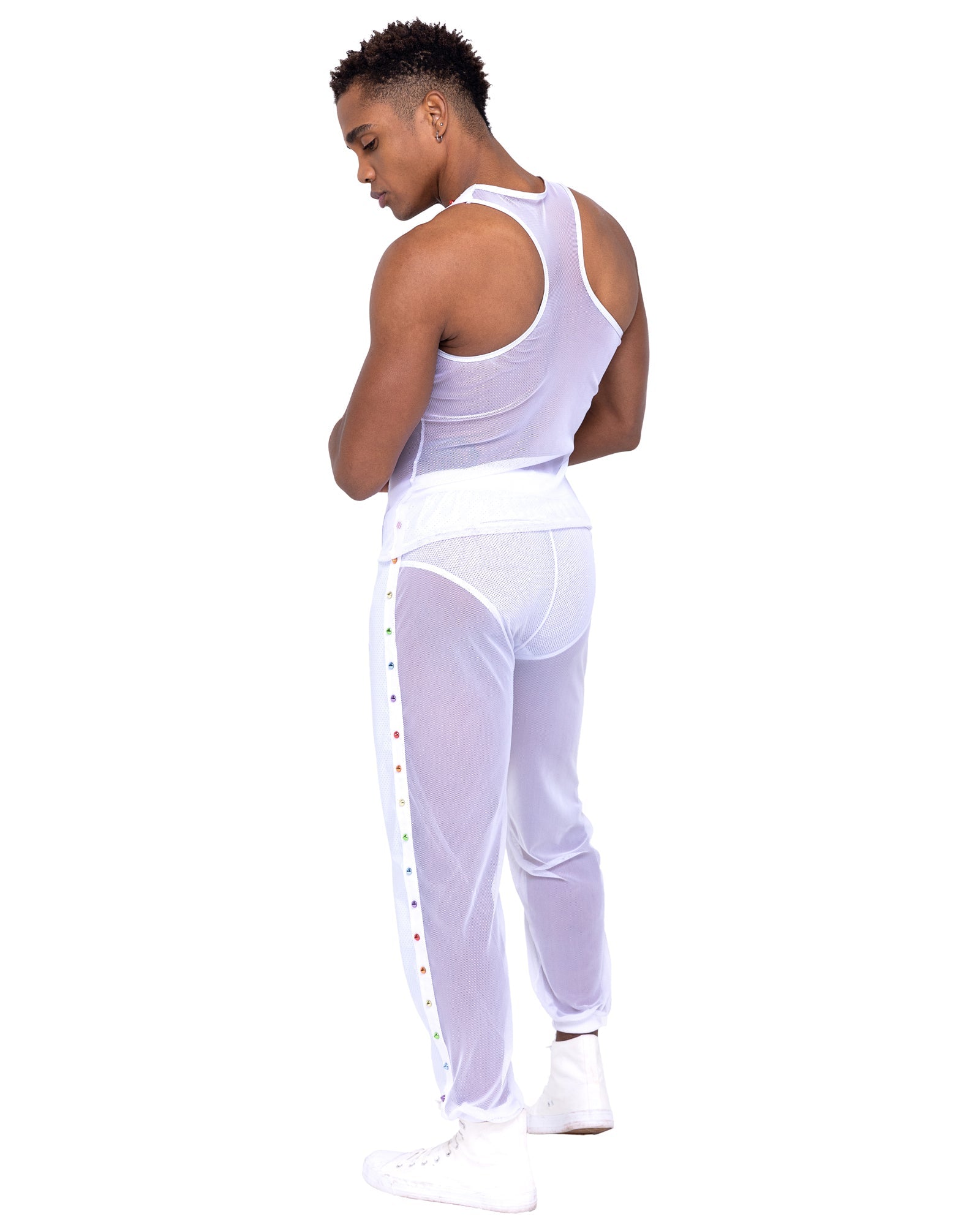 Unparalleled 6335 - Mens Pride Vinyl Mesh & Mesh Joggers Ravewear Back View