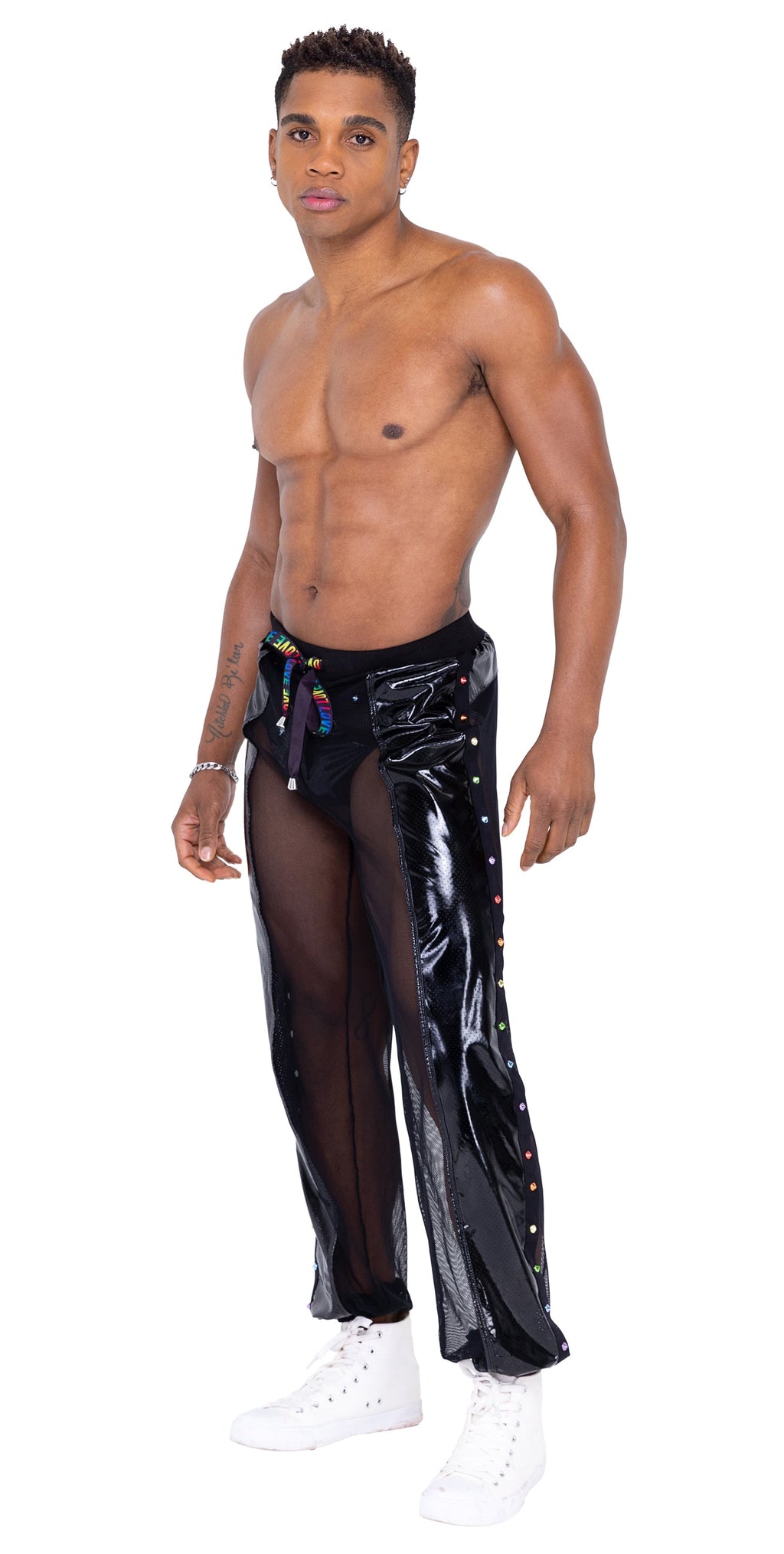Black/multi Unparalleled 6335 - Mens Pride Vinyl Mesh & Mesh Joggers Ravewear Size XL