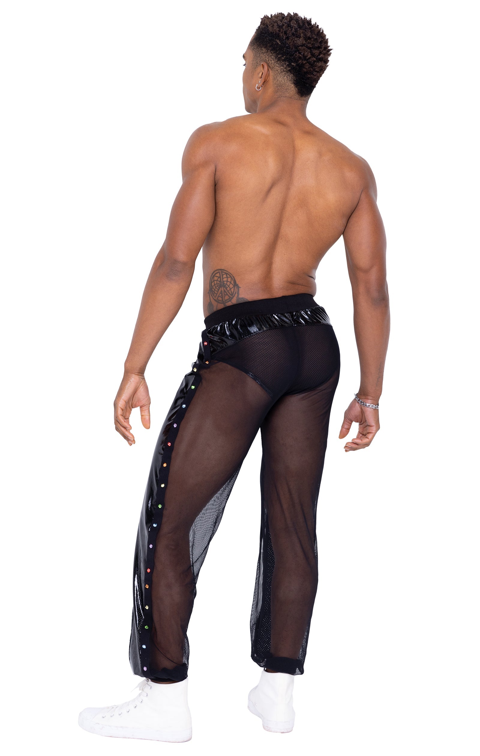 Unparalleled 6335 - Mens Pride Vinyl Mesh & Mesh Joggers Ravewear Back View