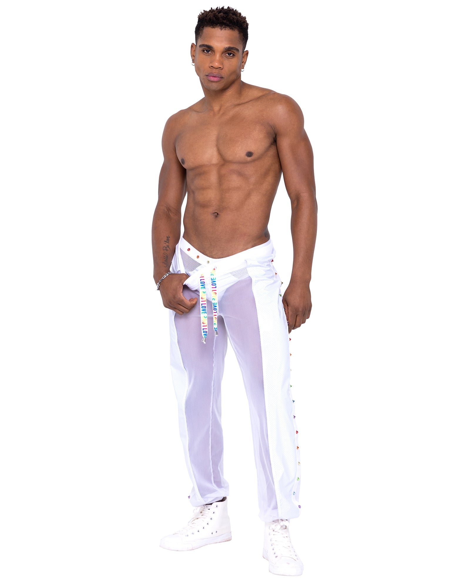White/multi Unparalleled 6335 - Mens Pride Vinyl Mesh & Mesh Joggers Ravewear Size XL