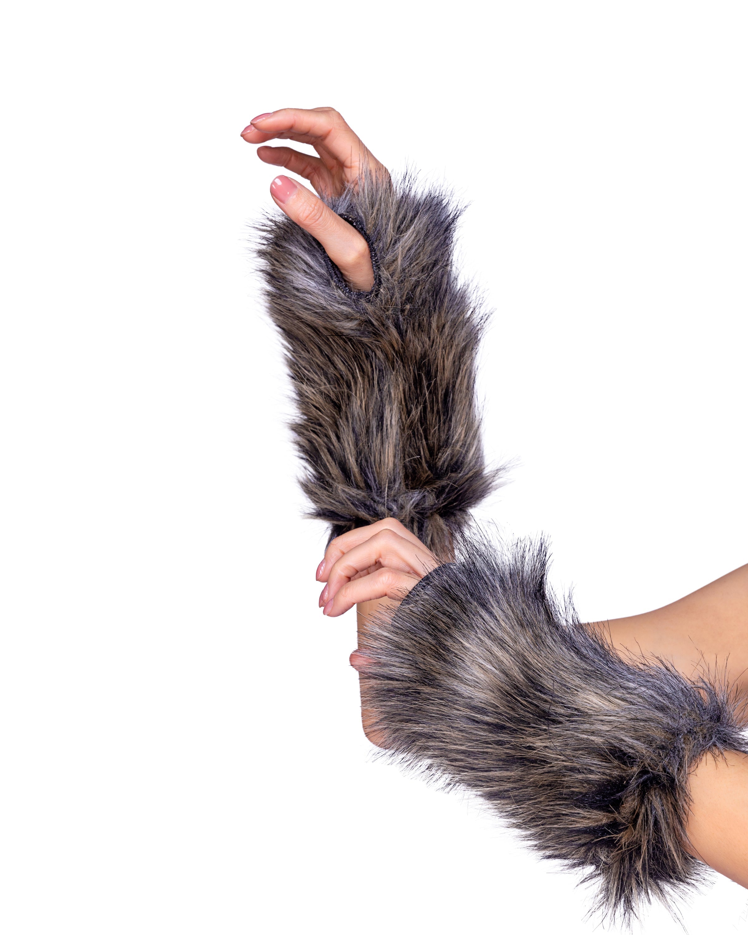 BAH6352 - Velvety Pair of Faux Fur Wolf Gloves