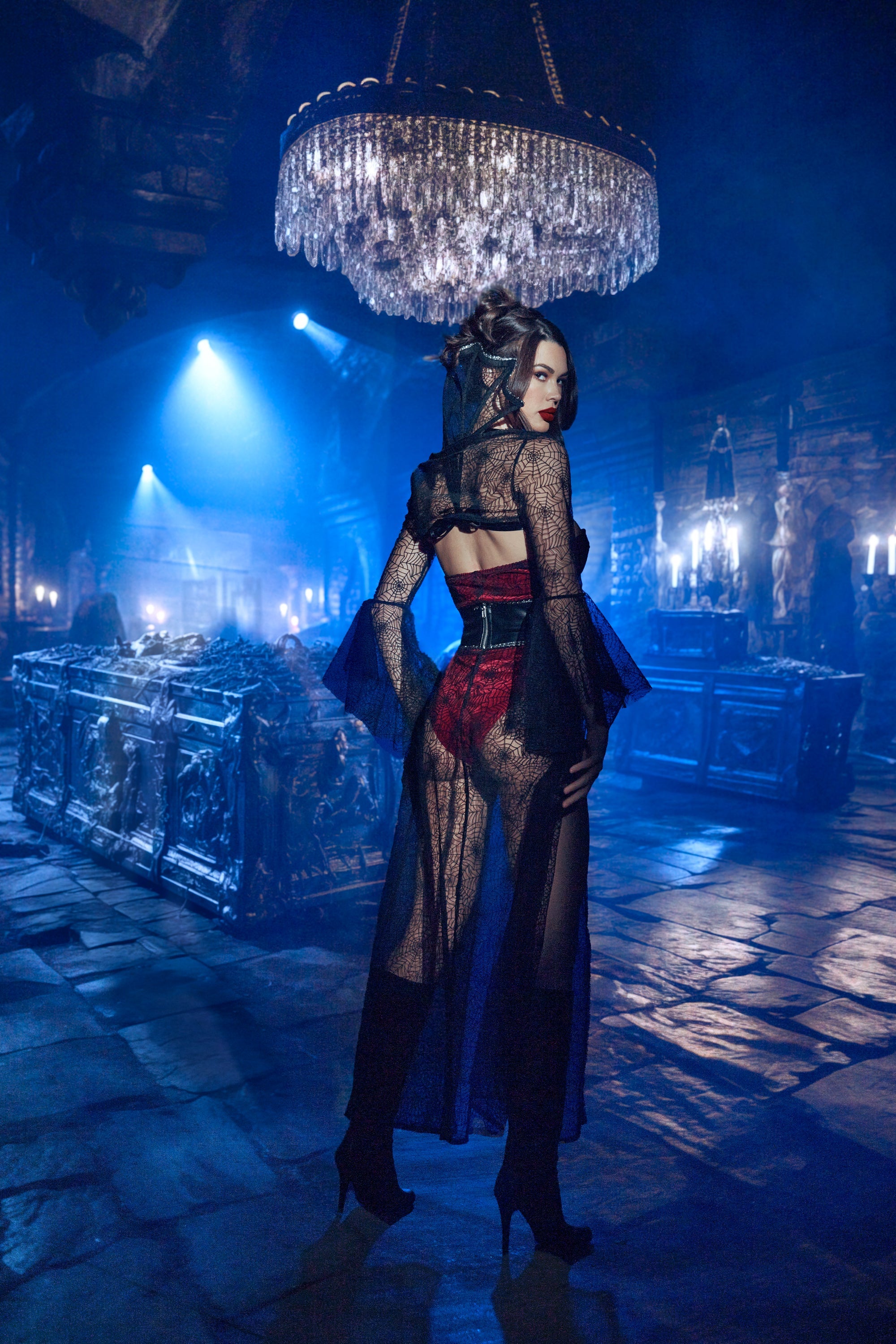 Celebrated 6376 - 4pc Black Widow Costumes Back View