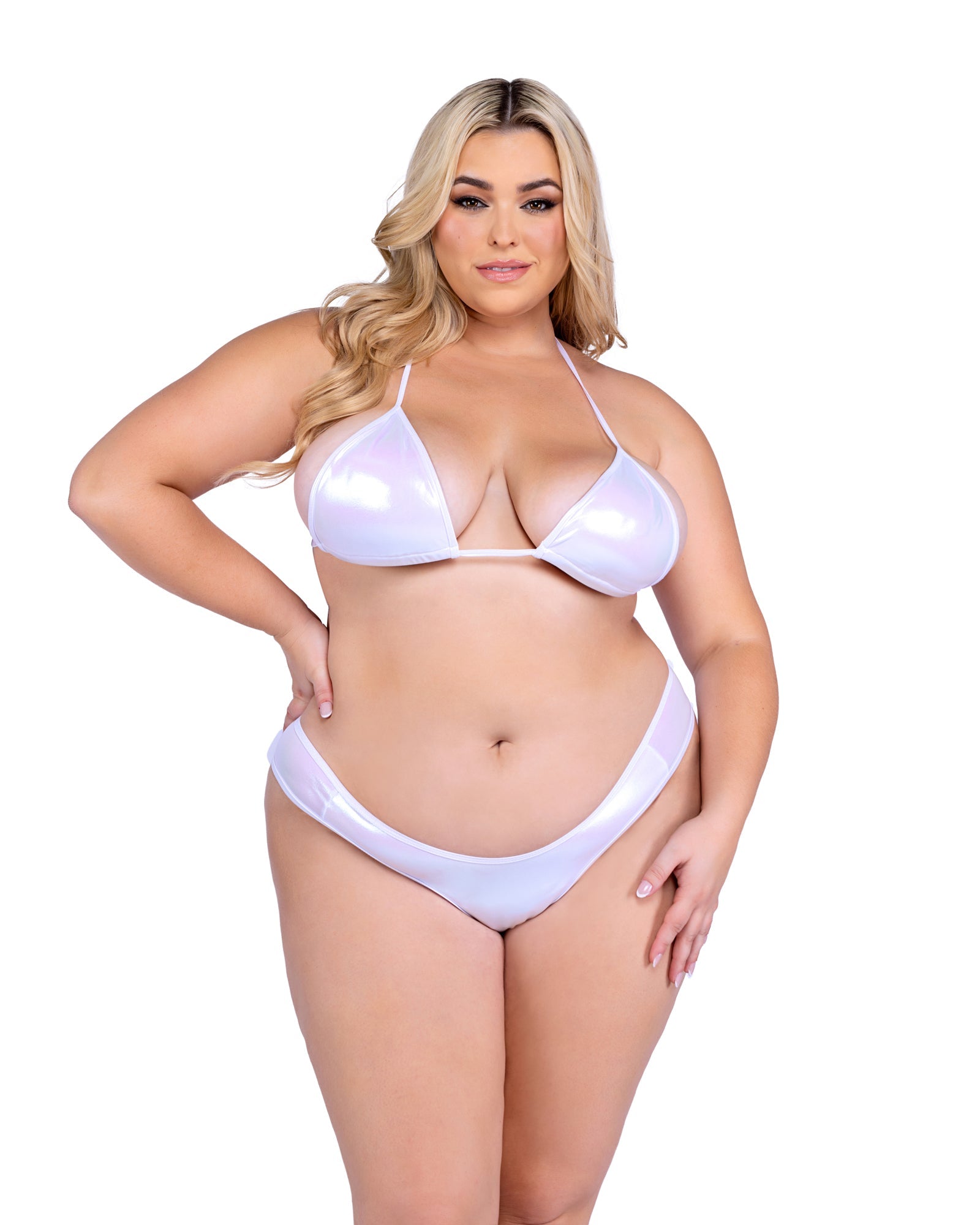 White Tranquil 6450 - Metallic Iridescent Bikini Top Ravewear Size QUEEN SIZE