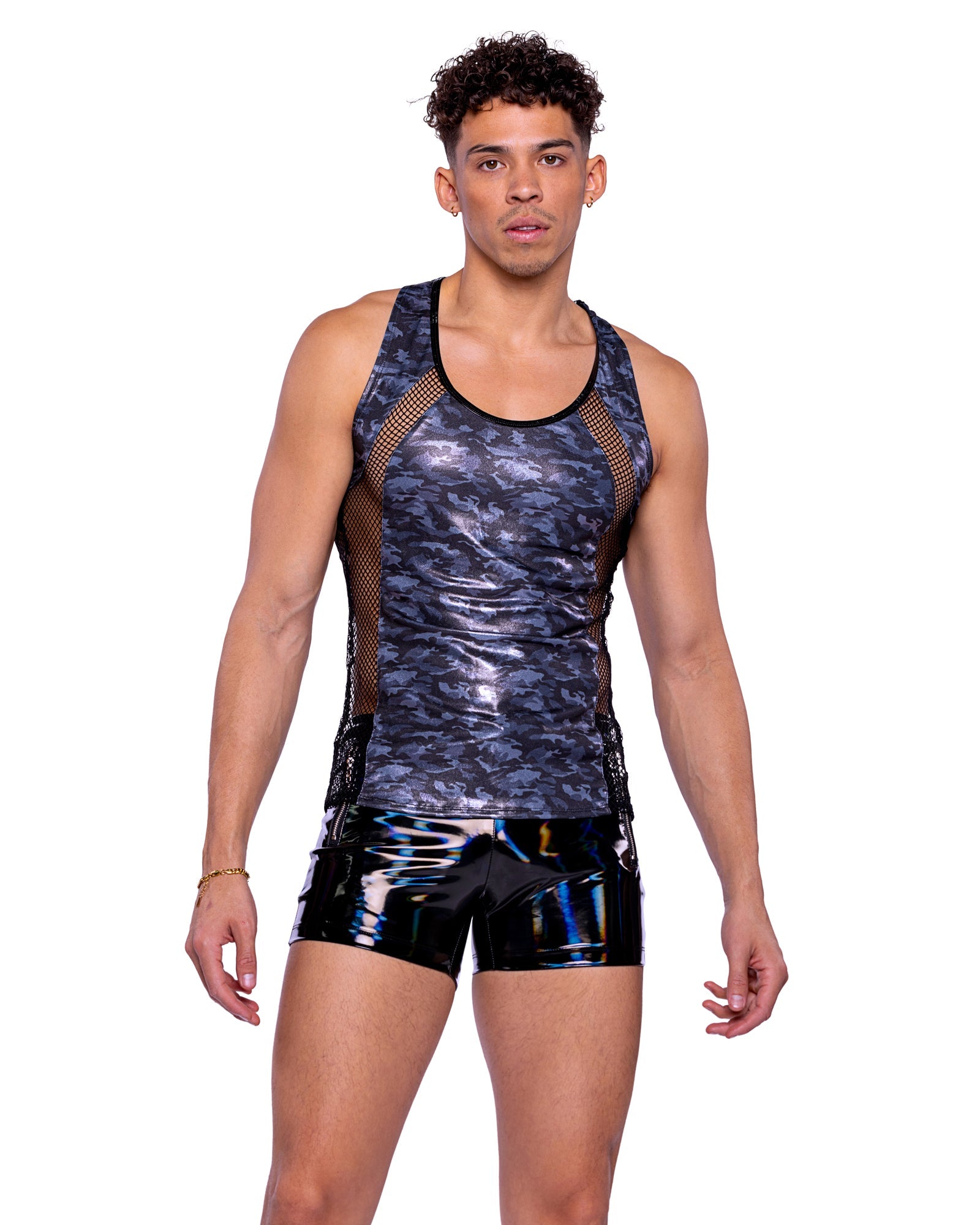 Black/multi Sleek 6515 - Vinyl with Iridescent Print Shorts Ravewear Size XL