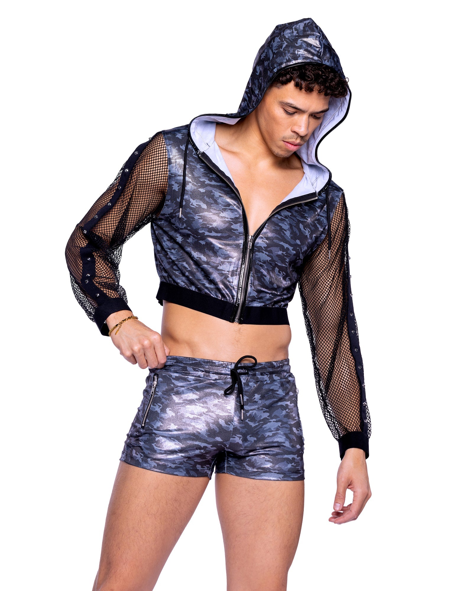 Black/grey Otherworldly 6525 - Shimmer Camouflage Cropped Hooded Jacket Ravewear Size XL