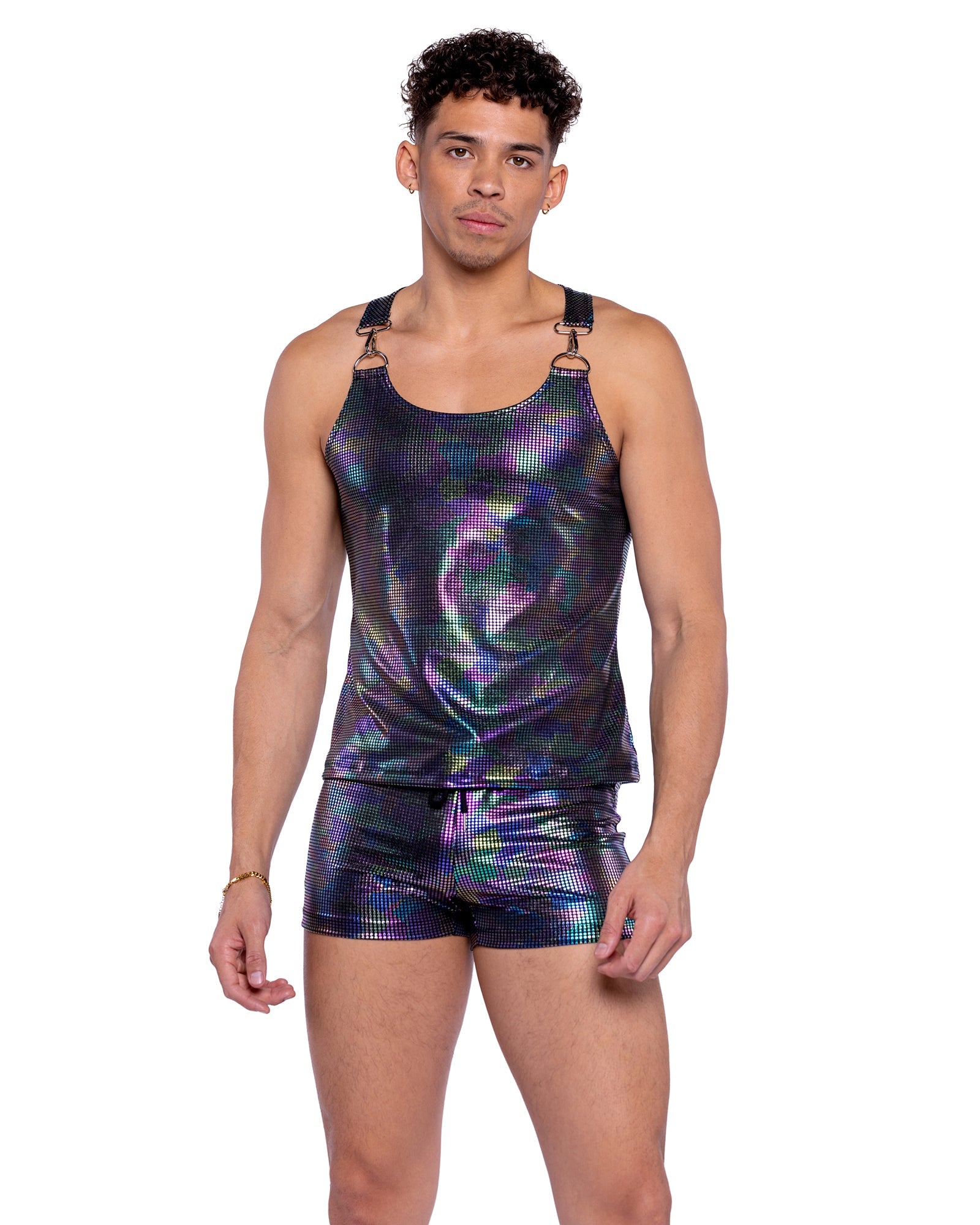 Black/multi Tailored 6529 - Rainbow Shimmer Camouflage Tank Top Ravewear Size XL