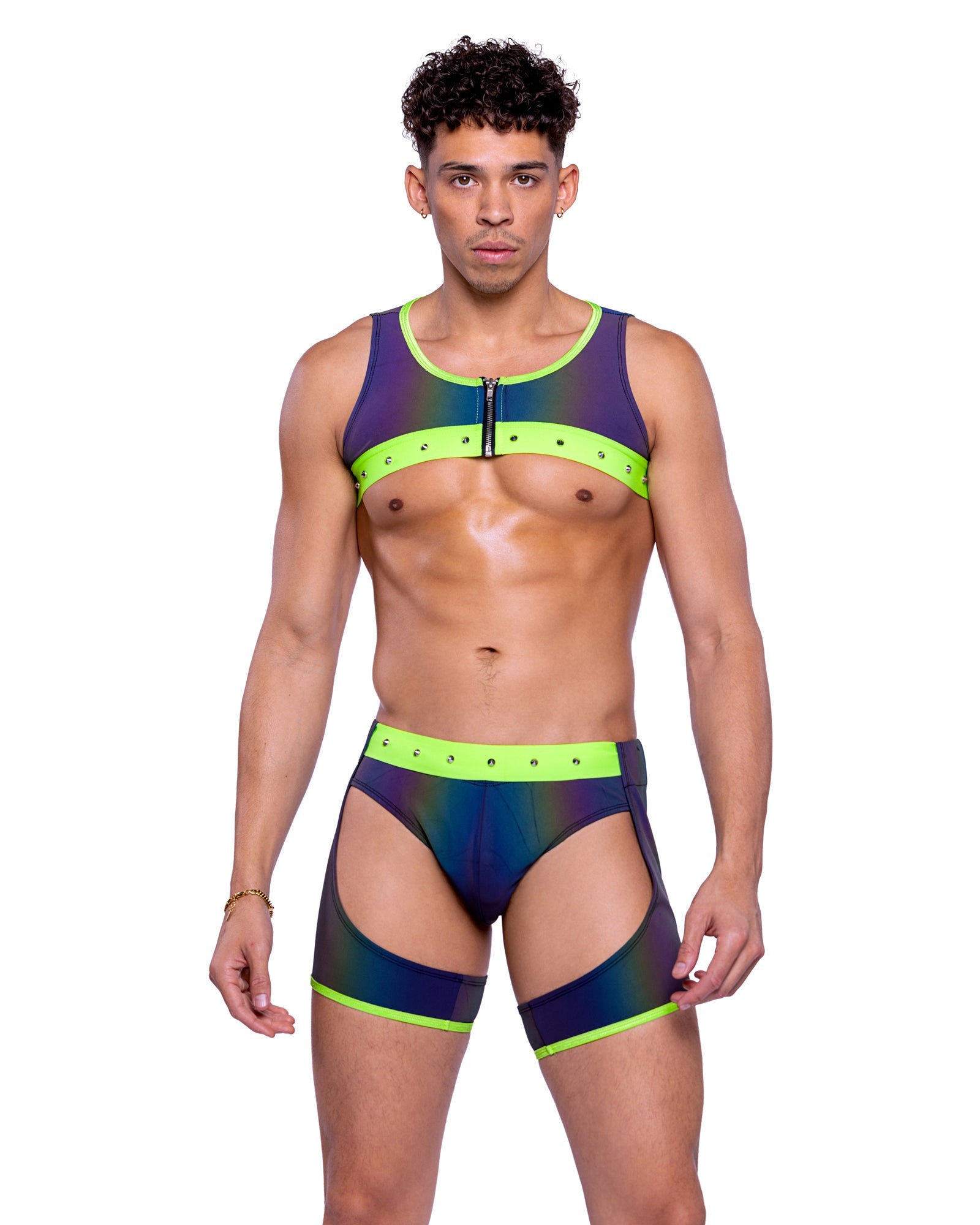 Multi/lime Bold 6535 - Reflective Chaps with Stud Detail Ravewear Size XL