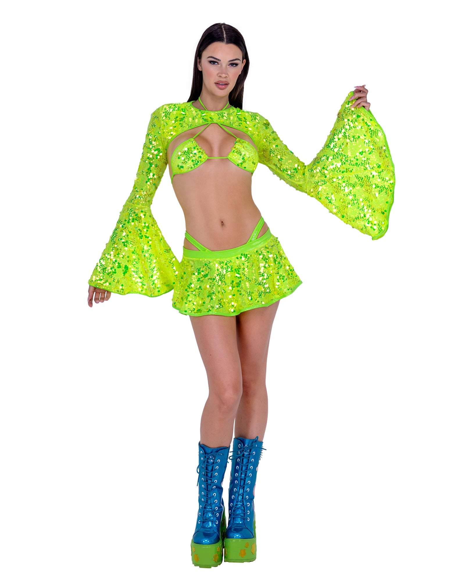 Neon yellow Mystical 6414 - Sequin Flare Skirt Ravewear Size L/XL