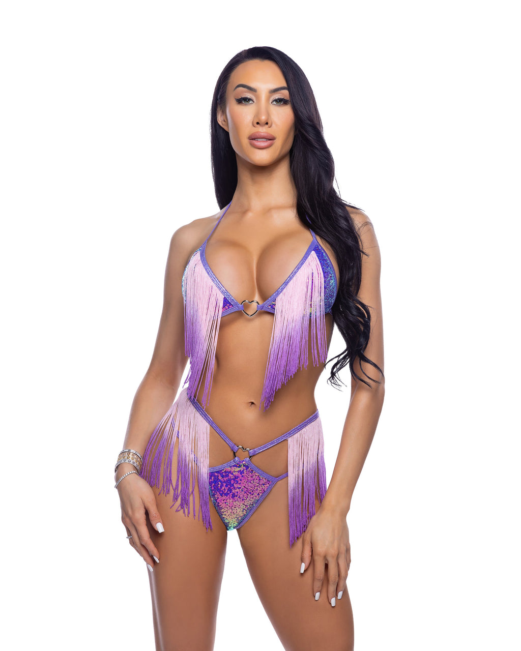Lavender Sophisticated 6708 - 2PC Sequin & Ombre Fringe Short Set Ravewear Size O/S