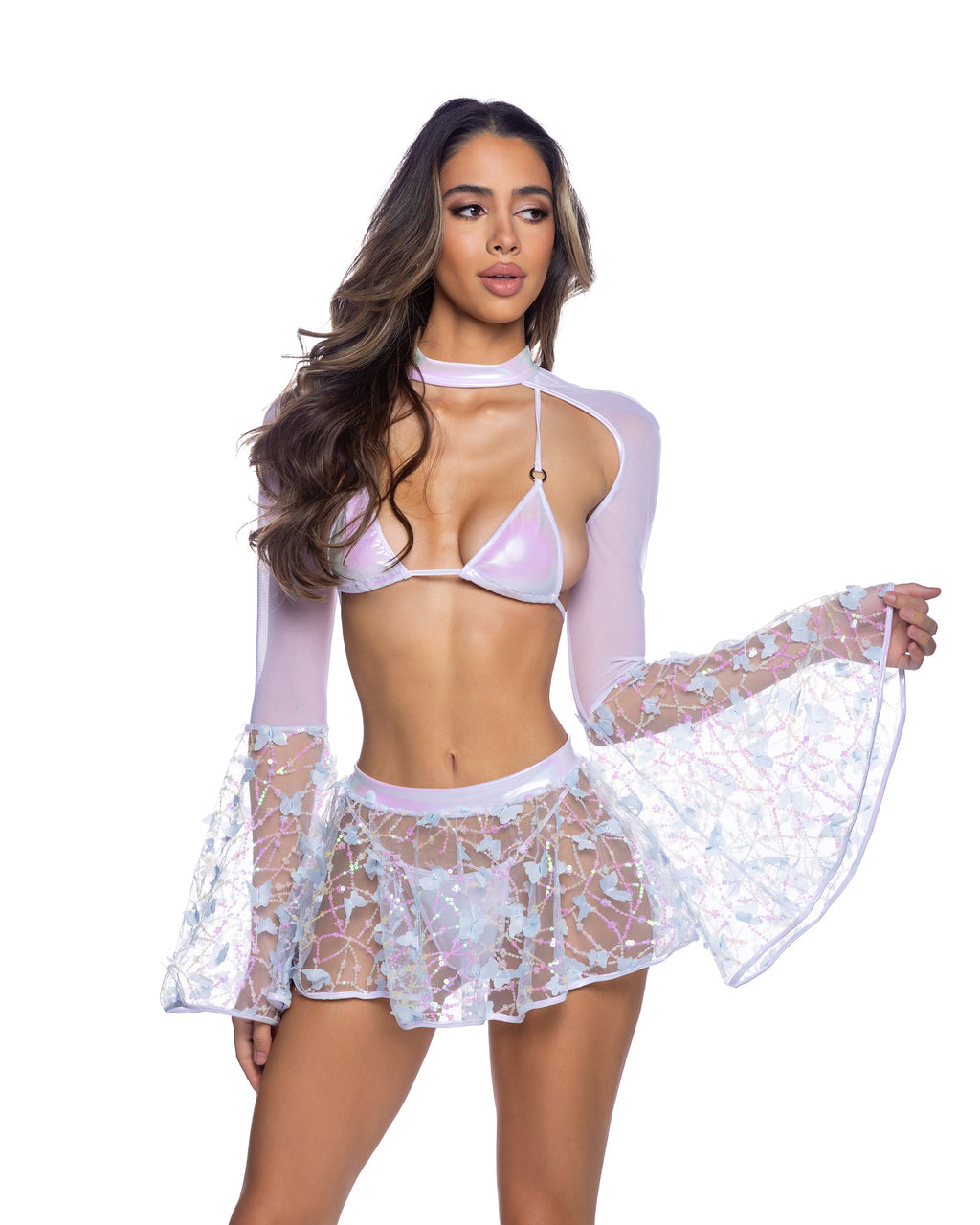BAH6648 - Vibrant 2PC Metallic Iridescent Bikini Set with Ring Detail