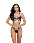 Delightful Holo Dot Velvet 1PC with Rings Dance Bodysuit in Black by Build-A-Hoochie
