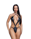Angelic Embossed Velvet Criss-Cross 1PC Dance Bodysuit in Black by Build-A-Hoochie