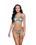 Vivacious 2PC Metallic Print Tie-Side Bikini Set Dancewear Set in Aqua by Build-A-Hoochie