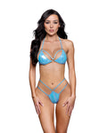 Foxy 2PC Iridescent Foil Ring Bikini Set Dancewear Set in Baby Blue by Build-A-Hoochie