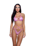 Lavish 2PC Shimmer Strappy Ring Bikini Set Dancewear Set in Baby Pink by Build-A-Hoochie
