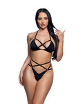 Vibrant 2PC Spandex Strappy Ring Bikini Set Dancewear Set in Black by Build-A-Hoochie
