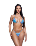 Enchanting 2PC Iridescent Foil Ring Bikini Set Dancewear Set in Baby Blue by Build-A-Hoochie