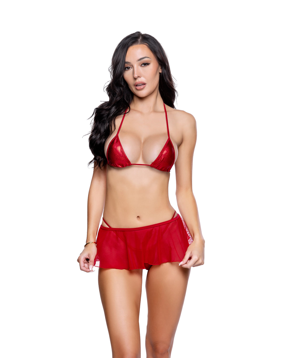 Dazzling Mesh Flutter Skirt Dance Skirt in Red by Build-A-Hoochie