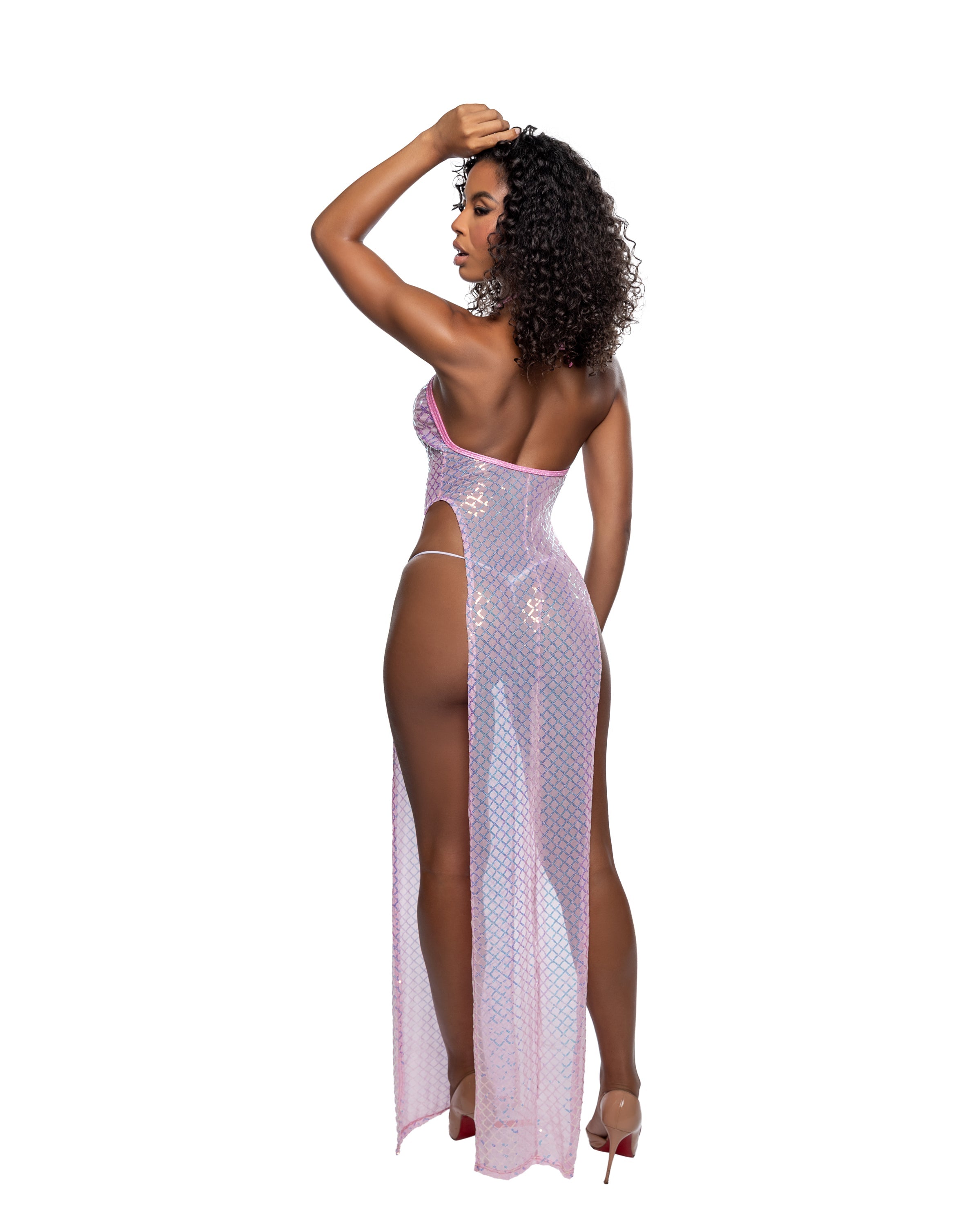 BAH6802 - Enchanting Long Diamond Sequin Mesh Gown with Slits