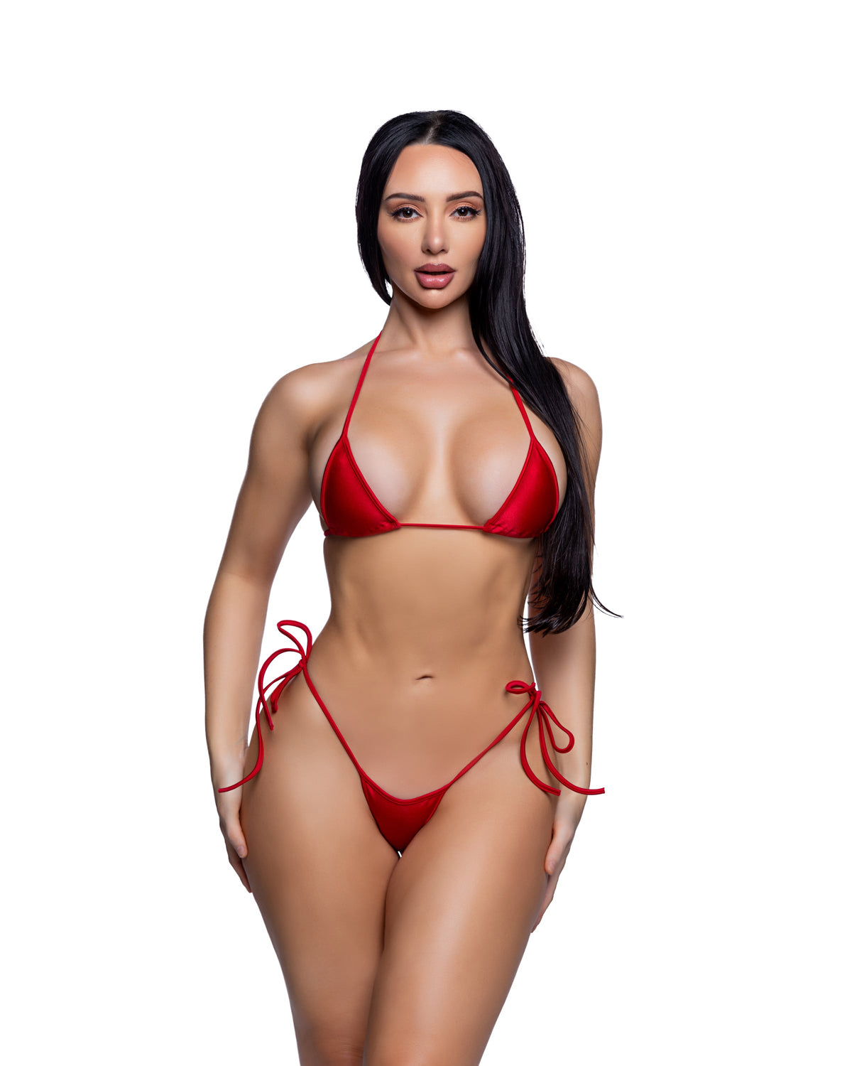 Polished 2PC Tie-Side Bikini Set Dancewear Set in Red by Build-A-Hoochie