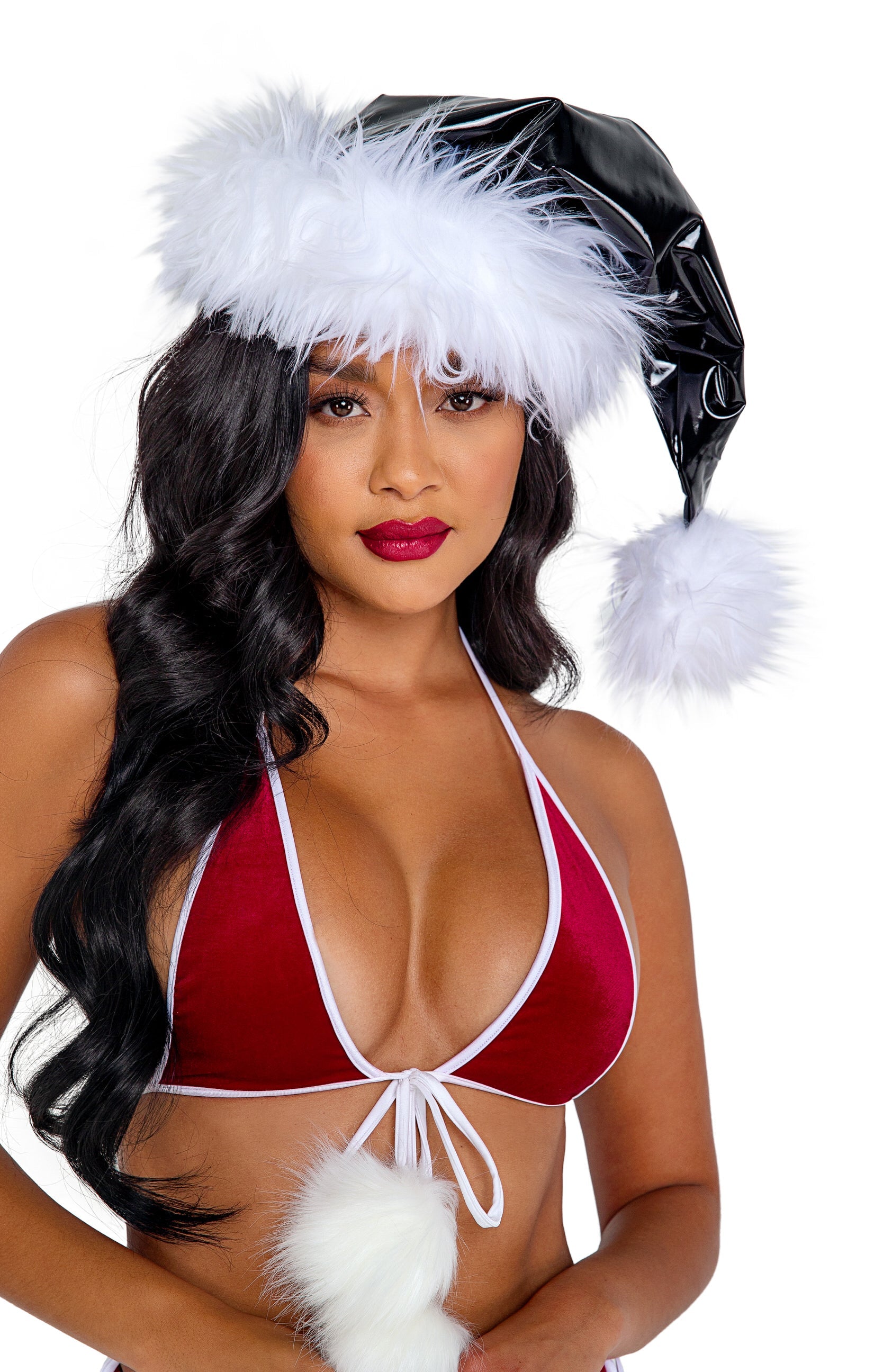 Red/white Celestial Vinyl & Faux Fur Santa Hat Christmas Size O/S