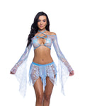 Vibrant Sequin Butterfly Top & Skirt Set Ravewear Set in Baby Blue by Build-A-Hoochie