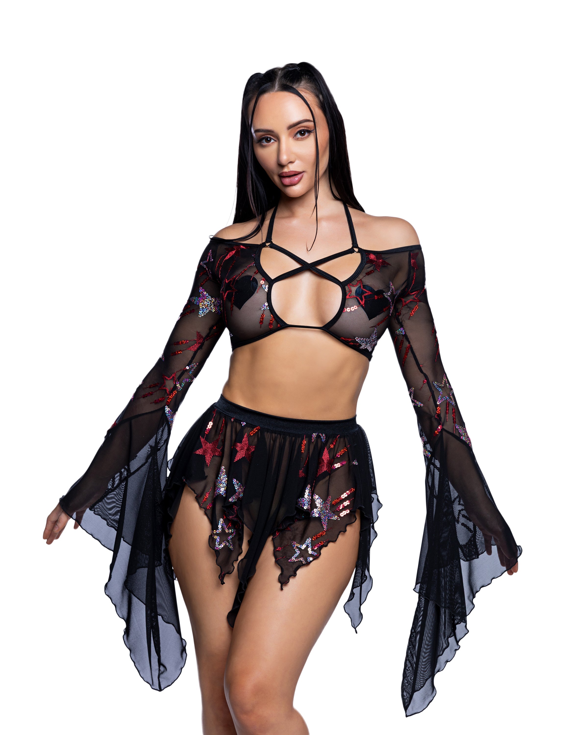 BAHJR262 - Fabulous Sequin Butterfly Top & Skirt Set