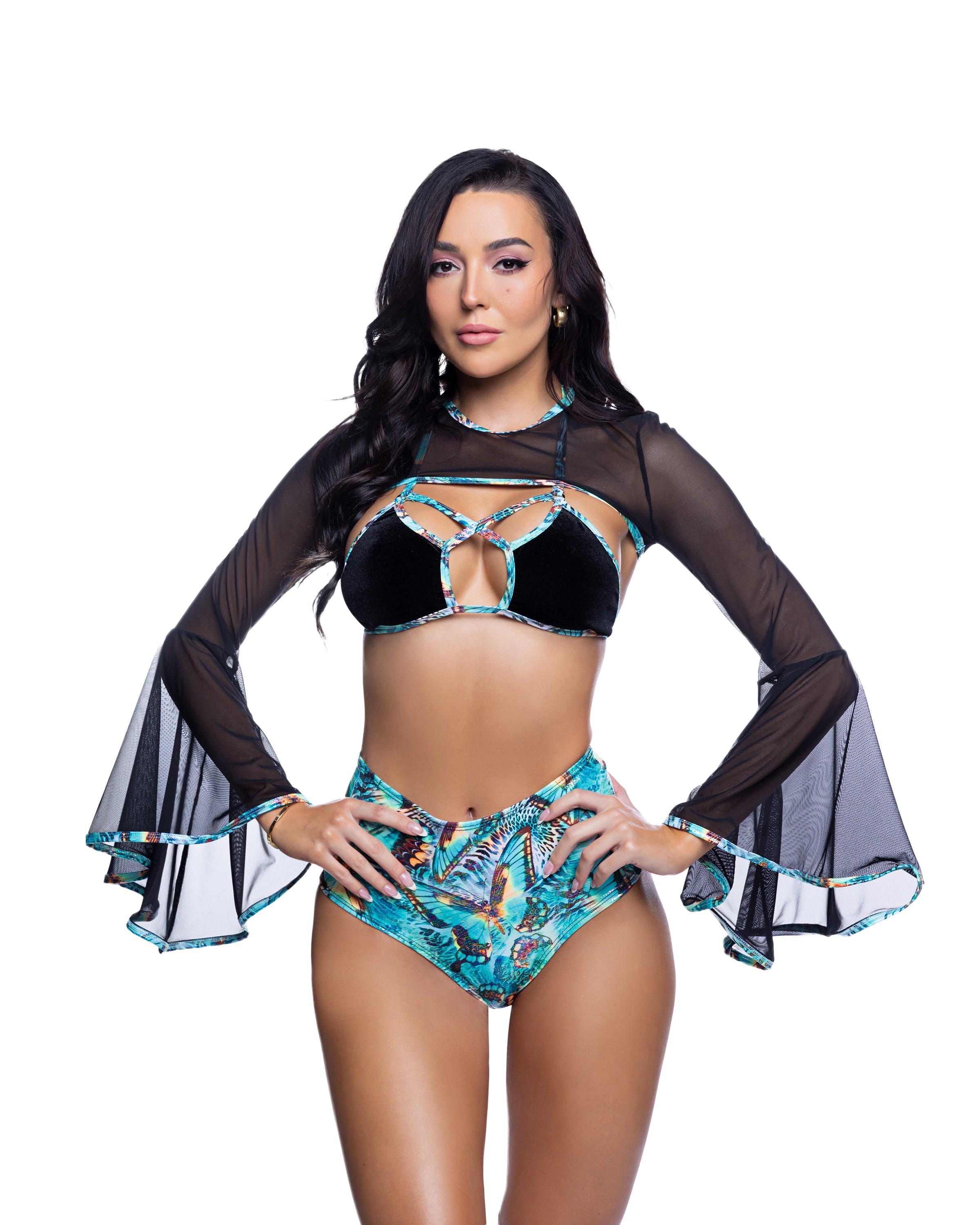 BAHJR269 - Diva Mesh Bell-Sleeve Shrug